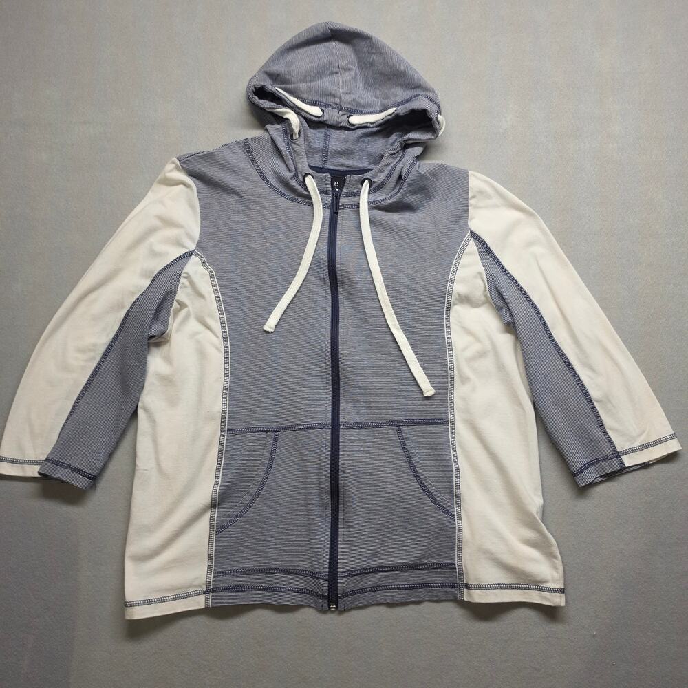 A78- Onque blue and white 1/4 sleeve full zip hoodie